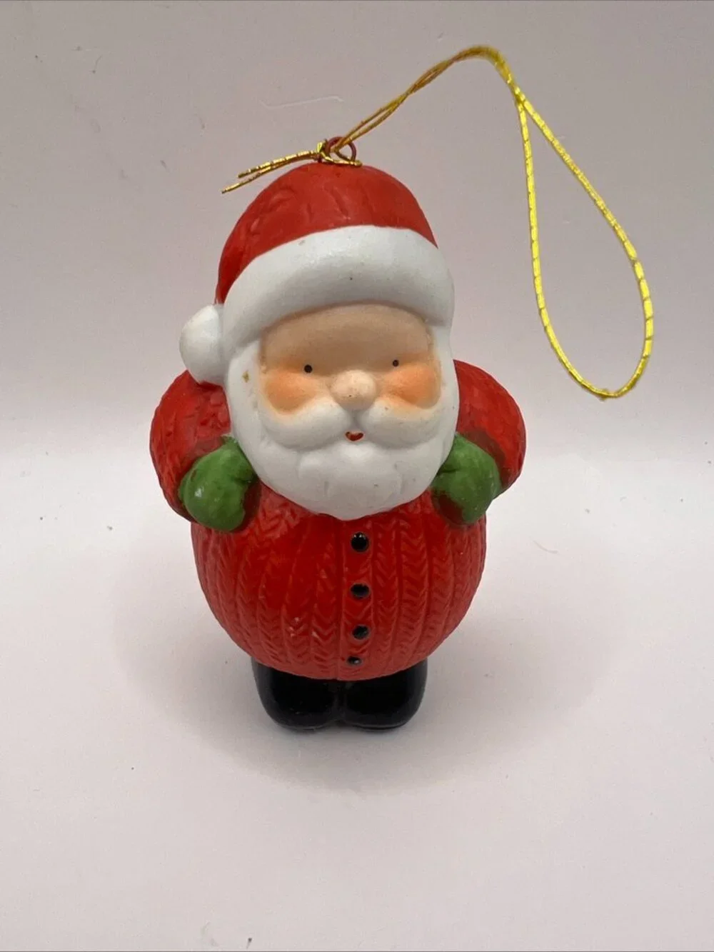 Vtg Santa Claus Figurine Christmas Ornament Roly Poly Sweater 3.5”